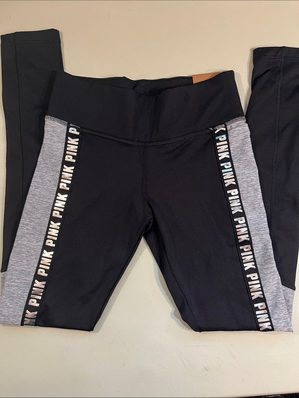 PINK Victoria's Secret Black and Gray Colorblock Leggings